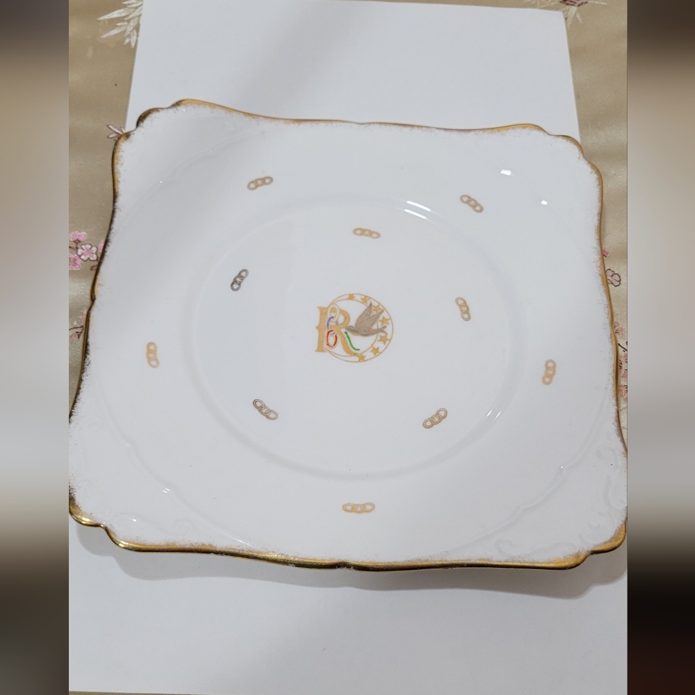 Royal Stafford Gold and White Square Dinner Plate~REBEKAH